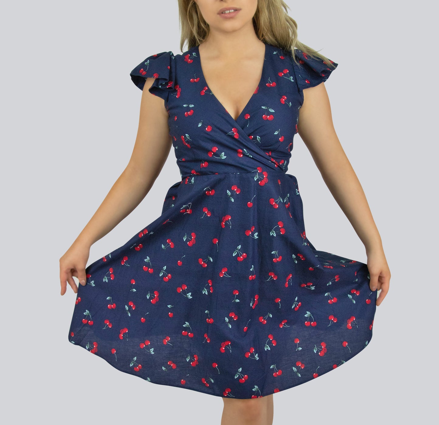 Blue and Red Cherry Multicolored Dress