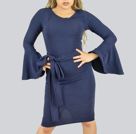 Bodycon Dress with Bell Sleeves and Belt