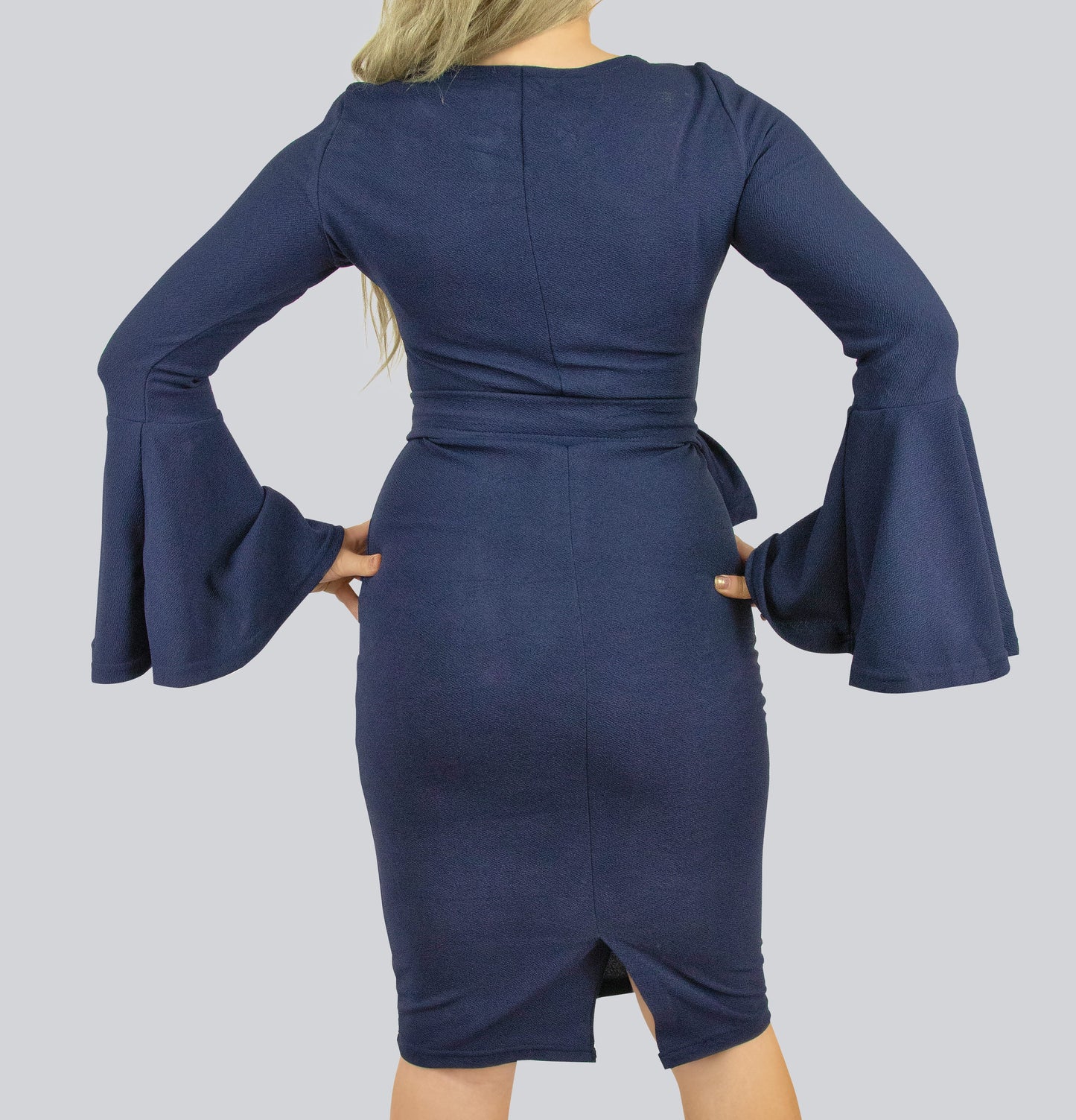 Bodycon Dress with Bell Sleeves and Belt