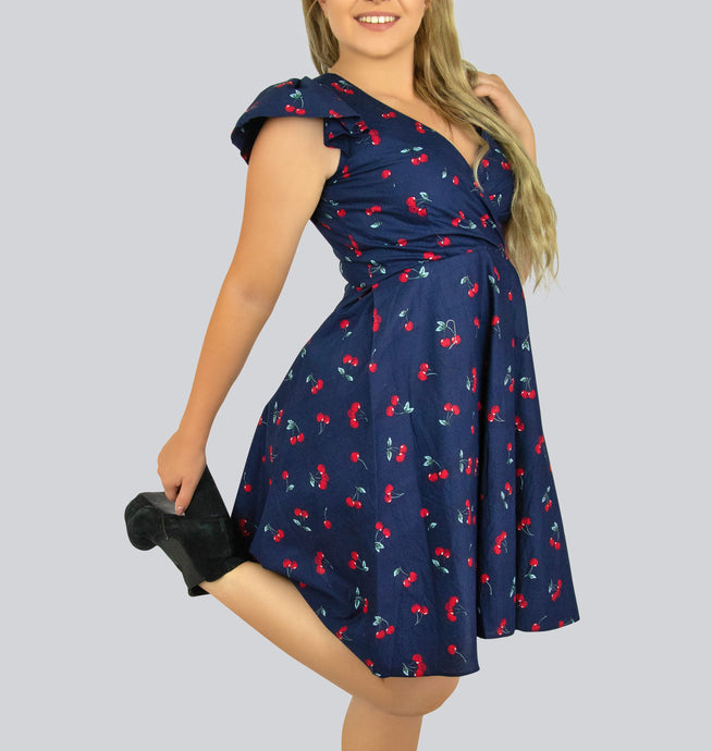 Blue and Red Cherry Multicolored Dress