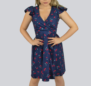 Blue and Red Cherry Multicolored Dress