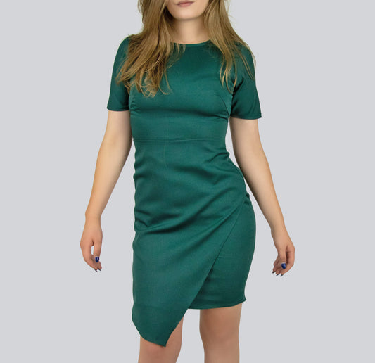 Overlap Forest Green Sheath Formal Dress