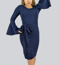 Load image into Gallery viewer, Bodycon Dress with Bell Sleeves and Belt