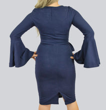 Load image into Gallery viewer, Bodycon Dress with Bell Sleeves and Belt