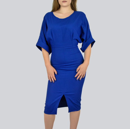 Royal Blue fitted dress with front slit